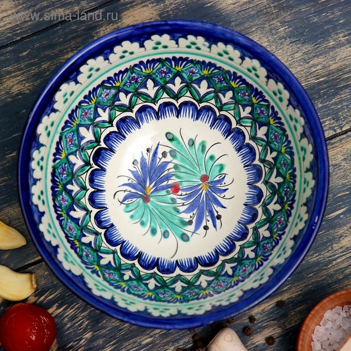 Коса Риштанская Керамика  Коса Риштанская Керамика "Узоры" 15,5 см, средняя, синий микс