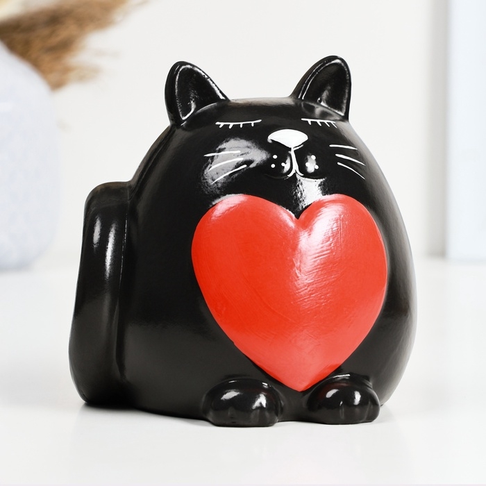 Копилка Копилка "Круглый кот с сердцем" черный, 14см