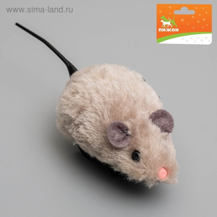 Мышь заводная меховая малая, 8,5 см, серая Мышь заводная меховая малая, 8,5 см, серая