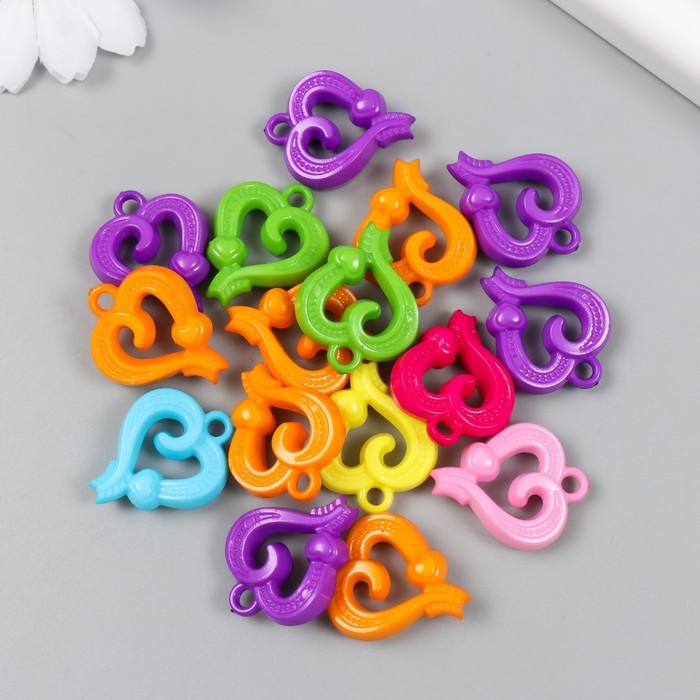 Декор для творчества пластик Декор для творчества пластик "Сердца изогнутые" цветные набор 25 гр 0,7х2,1х2,6 см