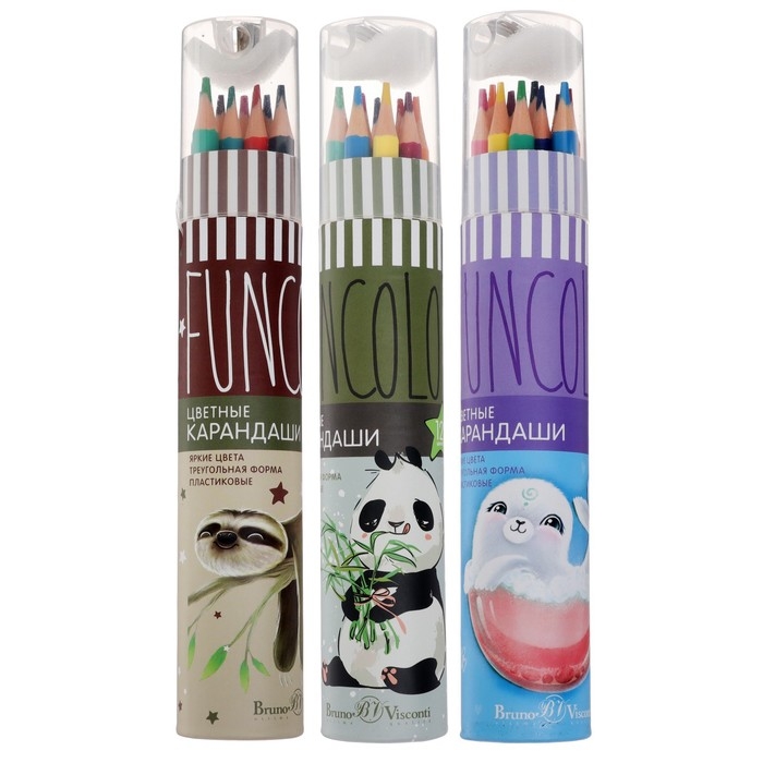 Карандаши цветные 12 цветов Funcolor пластиковые, в картонной тубе, МИКС Карандаши цветные 12 цветов Funcolor пластиковые, в картонной тубе, МИКС