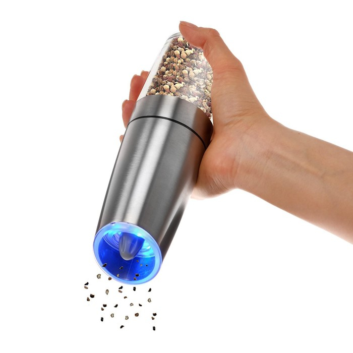 Мельница электрическая Luazon LET-004, гравитационная, металл, от батареек, серебристая Мельница электрическая Luazon LET-004, гравитационная, металл, от батареек, серебристая