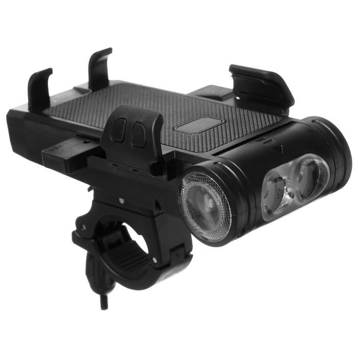 Держатель на руль для телефона с функциями: фонарик, звуковой сигнал, power bank