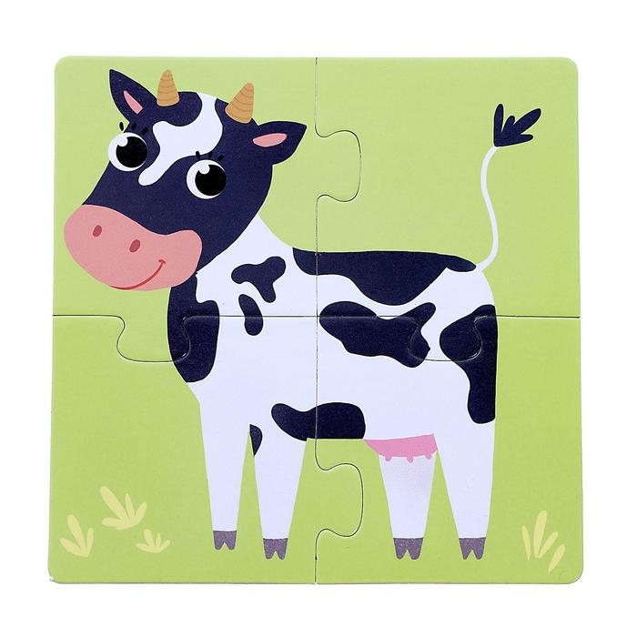 Пазлы 4 в 1 «Собери зверюшку: Кто живёт на ферме?», 4 пазла, 16 деталей Пазлы 4 в 1 «Собери зверюшку: Кто живёт на ферме?», 4 пазла, 16 деталей