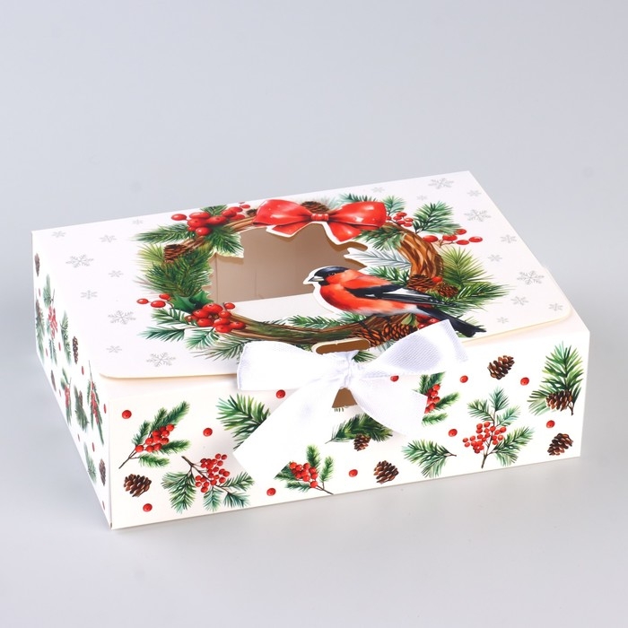 Коробка новогодняя складная «Снегири» 16.5 х 12.5 х 5 см, Новый год Коробка новогодняя складная «Снегири» 16.5 х 12.5 х 5 см, Новый год