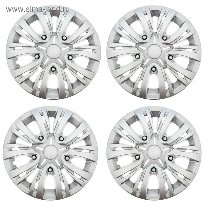 Колпаки колесные R14 Колпаки колесные R14 "ЛИОН", серебристый карбон, набор 4 шт