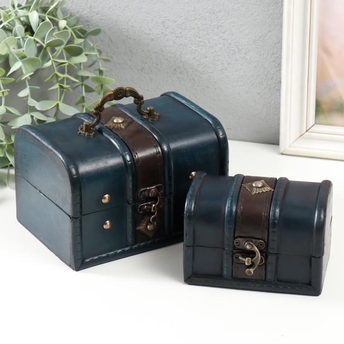 Шкатулка дерево  Шкатулка дерево "Ромб" набор 2 шт ярко-синяя 7,8х11,8х8 см 11х15,7х11,5 см