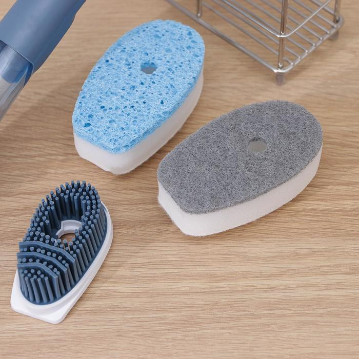 Набор для чистки посуды Raccoon «Практик», ручка-дозатор, 4 щётки, держатель-стойка, цвет синий Набор для чистки посуды Raccoon «Практик», ручка-дозатор, 4 щётки, держатель-стойка, цвет синий