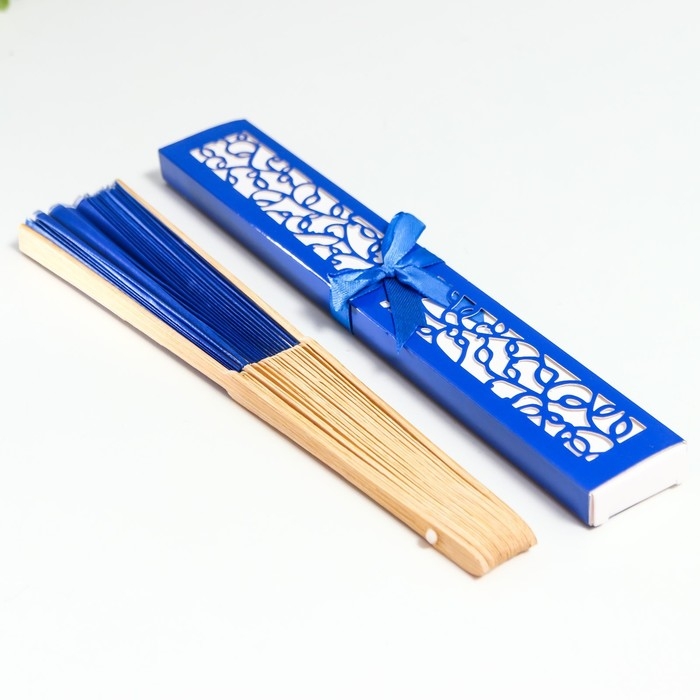 Веер бамбук, текстиль h=21 см  Веер бамбук, текстиль h=21 см "Моноцвет" в коробке, синий