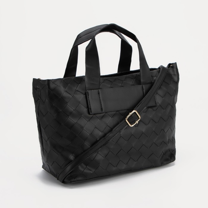 Сумка-тоут на молнии, длинный ремень, цвет чёрный