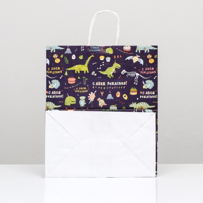 Пакет крафт "С днём рождения!", 32 х 19,5 х 37 см