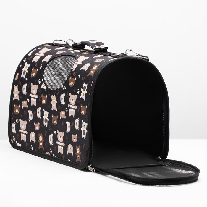 Сумка-переноска каркасная  Сумка-переноска каркасная "Медвежонки", размер M, 40 х 21 х 27 см, чёрный