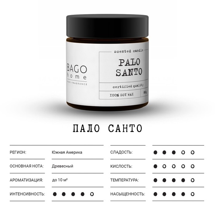 Свеча ароматическая в банке  Свеча ароматическая в банке "Пало санто", совый воск, 88 г