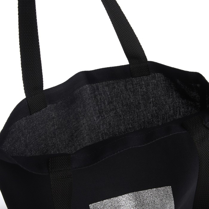 Шопер Шопер "Живи", 35х0,5х40, принт с блёстками, без подклада, чёрный