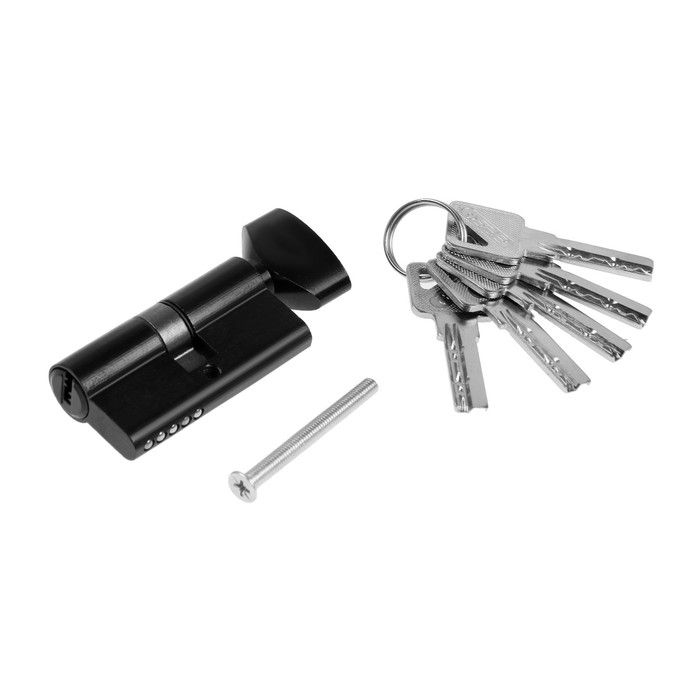 Цилиндровый механизм, 60 мм, с вертушкой, перфор. ключ, 5 ключей, цвет черный Цилиндровый механизм, 60 мм, с вертушкой, перфор. ключ, 5 ключей, цвет черный