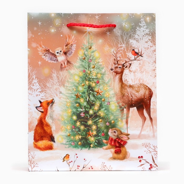 Новый год. Пакет подарочный Новый год. Пакет подарочный "Зверята у ёлки", 18 х 22,3 х 10 см.