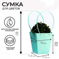 Сумка для цветов тиснение мята влагостойкая, 17x17-11.5x11.5-20 см