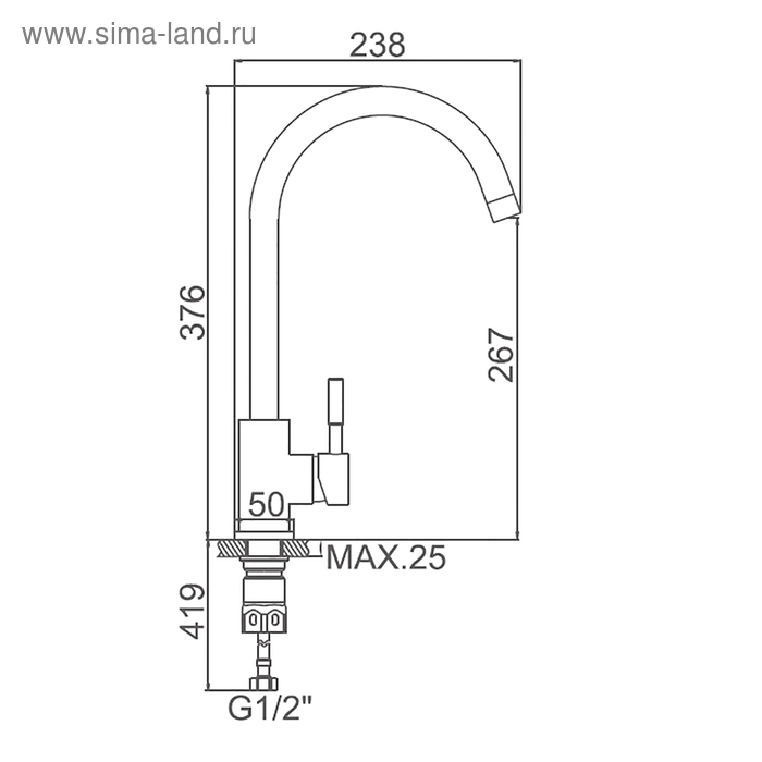Смеситель для кухни Accoona A4590, однорычажный, нержавеющая сталь, хром Смеситель для кухни Accoona A4590, однорычажный, нержавеющая сталь, хром