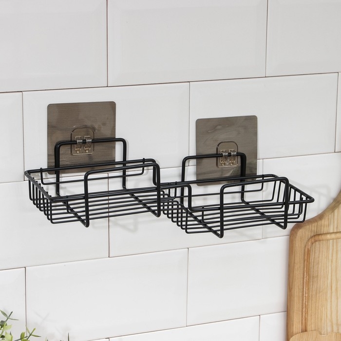 Полка на липучке Доляна, 31×11×6 см, цвет чёрный Полка на липучке Доляна, 31×11×6 см, цвет чёрный