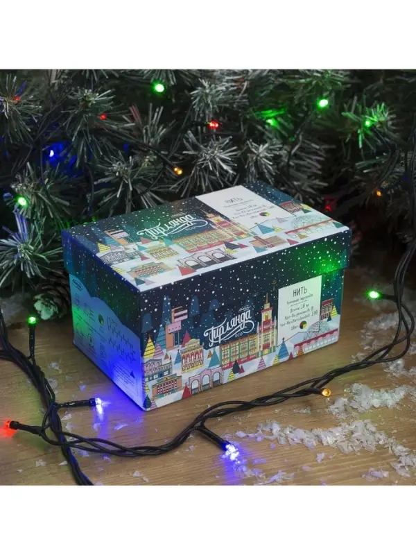 Гирлянда &laquo;Нить&raquo; 10 м, IP44, тёмная нить, 100 LED, свечение мульти, 8 режимов, 220 В