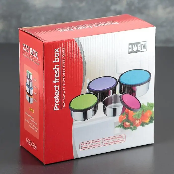 Набор салатников из нержавеющей стали «Радуга», 4 предмета: 500 мл, 850 мл, 1,2 л 1,7 л, d=12/14/16/18, с крышками Набор салатников из нержавеющей стали «Радуга», 4 предмета: 500 мл, 850 мл, 1,2 л 1,7 л, d=12/14/16/18, с крышками