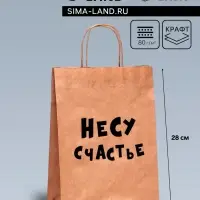 Пакет подарочный «Несу счастье», крафт, 24 х 14 х 28 см, 1 шт.