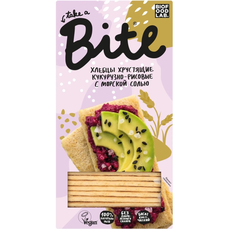 Хлебцы кукурузно-рисовые Bite с морской солью,без глютена,натуральные, 150г