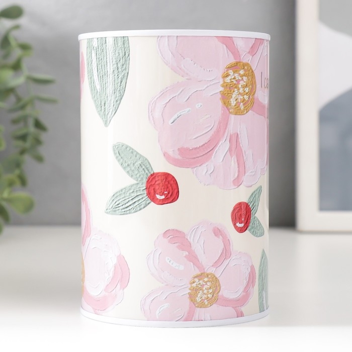 Копилка металл банка Копилка металл банка "Цветы шиповника" 8х8х12 см