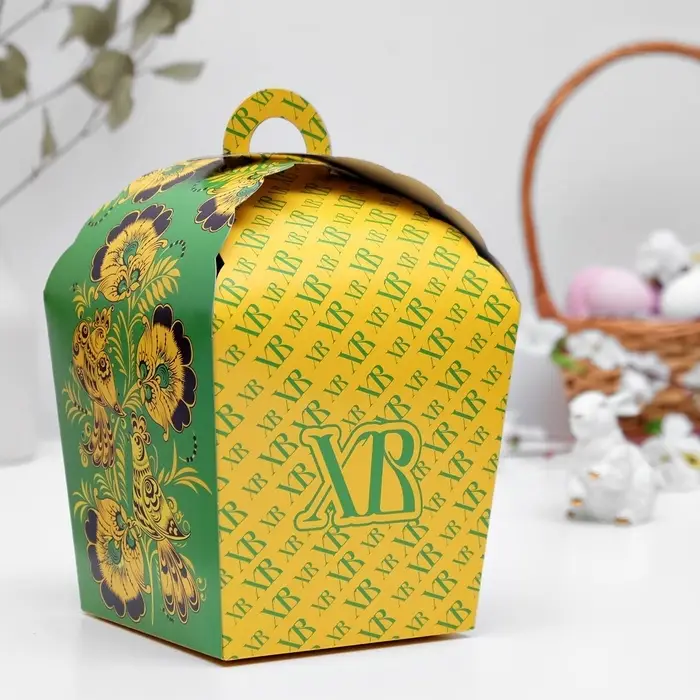 Коробка подарочная пасхальная &laquo;ХВ&raquo;, зеленая хохлома, 17&times;17&times;26 см