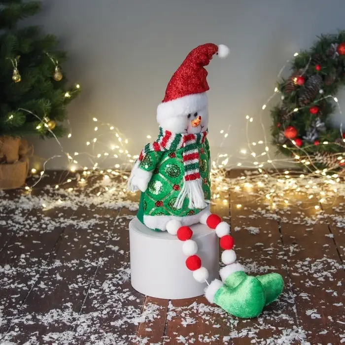 Игрушка мягкая &laquo;Снеговик в сияющем костюме и шарфике&raquo; 49&times;19 см, красно-зелёный