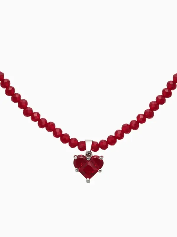 Чокер «Хрусталь» сердце, цвет красный в серебре, 37 см + 5 см доп, цепочка