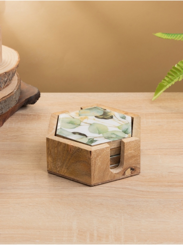 Подставка под горячее (набор 4 шт)  Подставка под горячее (набор 4 шт) "Листья" дерево манго 15х13х5 см