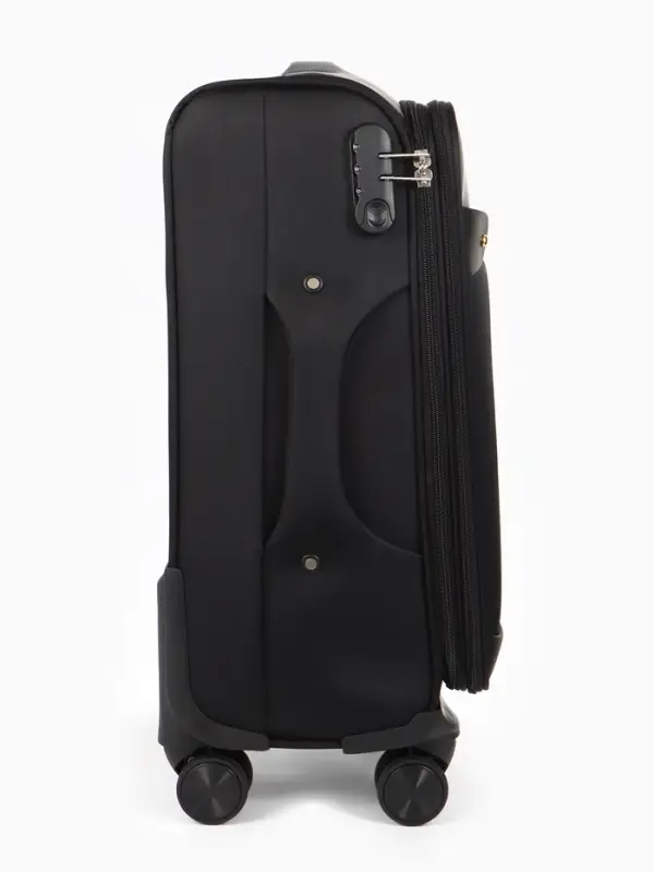 Чемодан 20",Текст,36*25*58,отд на молнии,1 нар/карм, увелич,код замок,4 колеса, черный