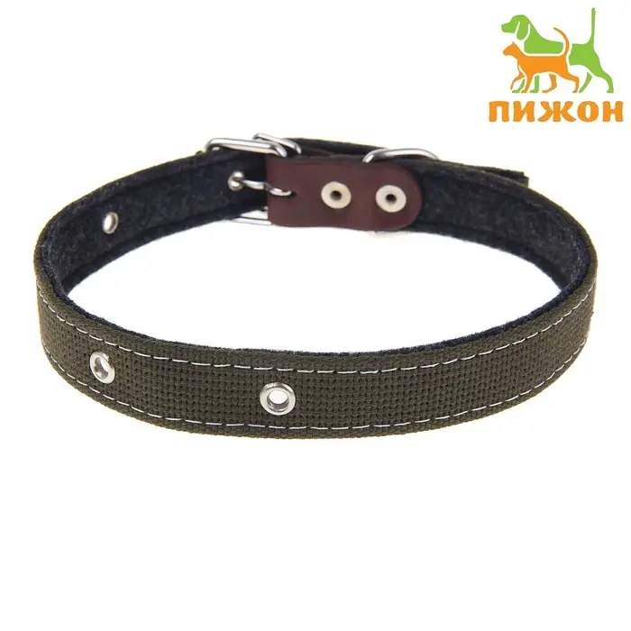 Ошейник брезентовый на фетре, 62&times;2.5 см, ОШ 30-55 см, тёмно-зелёный