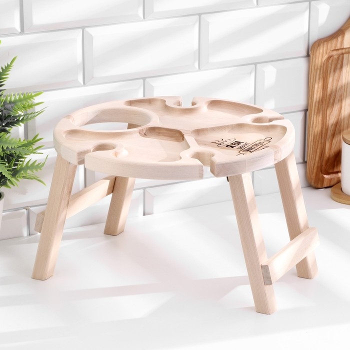 Столик - поднос с менажницей и складными ножками  Столик - поднос с менажницей и складными ножками "Я ем, значит существую"D=30x2,8 см, береза