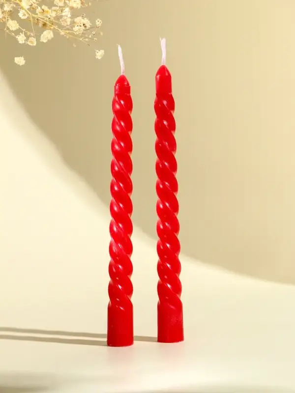 Набор свечей витых, 1.5&times;15 см, 2 шт., красный