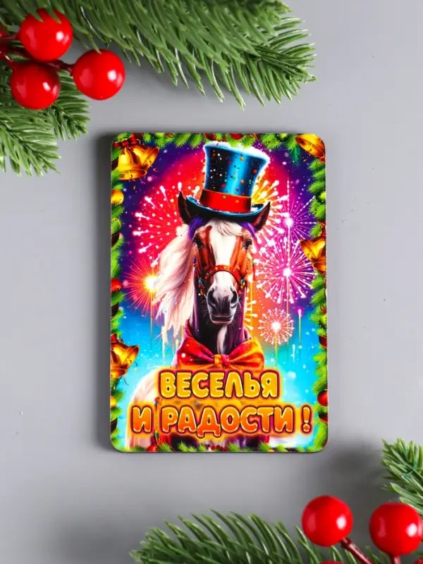 Набор новогодних магнитов 3 шт "Достатка в дом, богатства, веселья и радости"