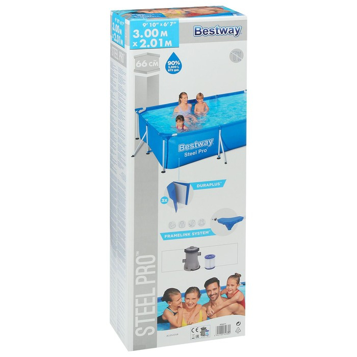 Бассейн каркасный Steel Pro, 300 х 201 х 66 см, фильтр-насос, 56411 Bestway Бассейн каркасный Steel Pro, 300 х 201 х 66 см, фильтр-насос, 56411 Bestway