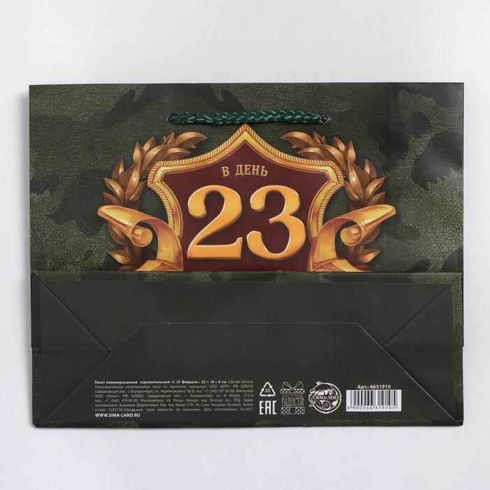 Пакет подарочный ламинированный горизонтальный, упаковка, «С 23 февраля», MS 23 х 18 х 8 см Пакет подарочный ламинированный горизонтальный, упаковка, «С 23 февраля», MS 23 х 18 х 8 см