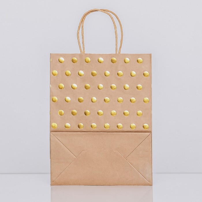 Пакет крафт с золотым тиснением, круглая ручка, 27 х 21 х 11 см, 120 г Пакет крафт с золотым тиснением, круглая ручка, 27 х 21 х 11 см, 120 г