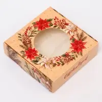 Подарочная коробка сборная с окном «С новым годом!», 10×10×3 см