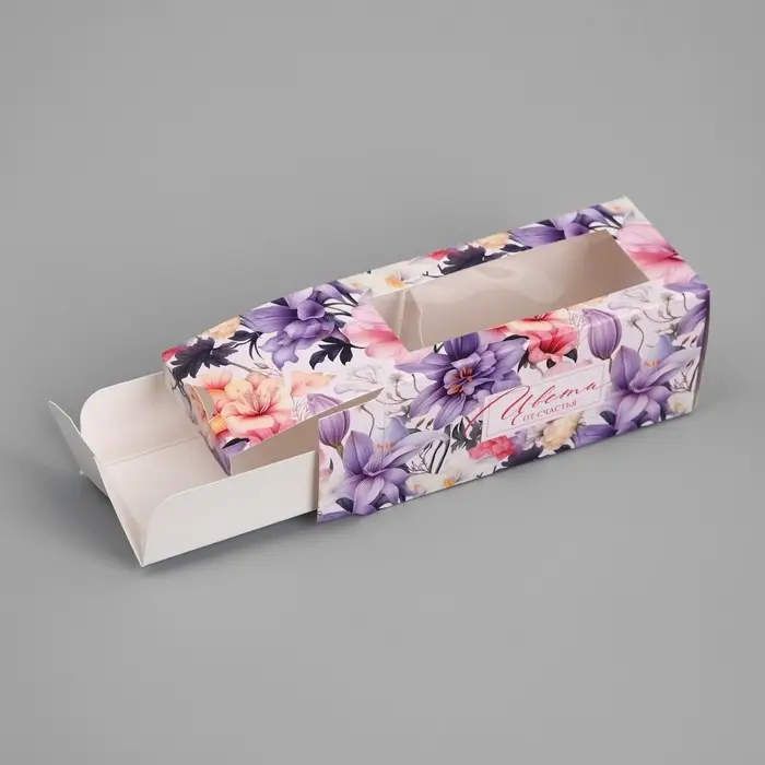 Коробка для макарун, кондитерская упаковка &laquo;Цветы&raquo;, 12 х 5.5 х 5.5 см