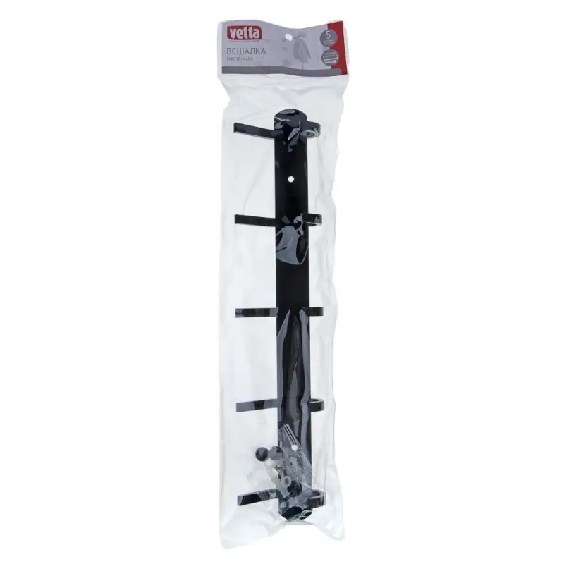 Вешалка настенная, 5 двойных крючков, тм VETTA, алюминий, черный цвет