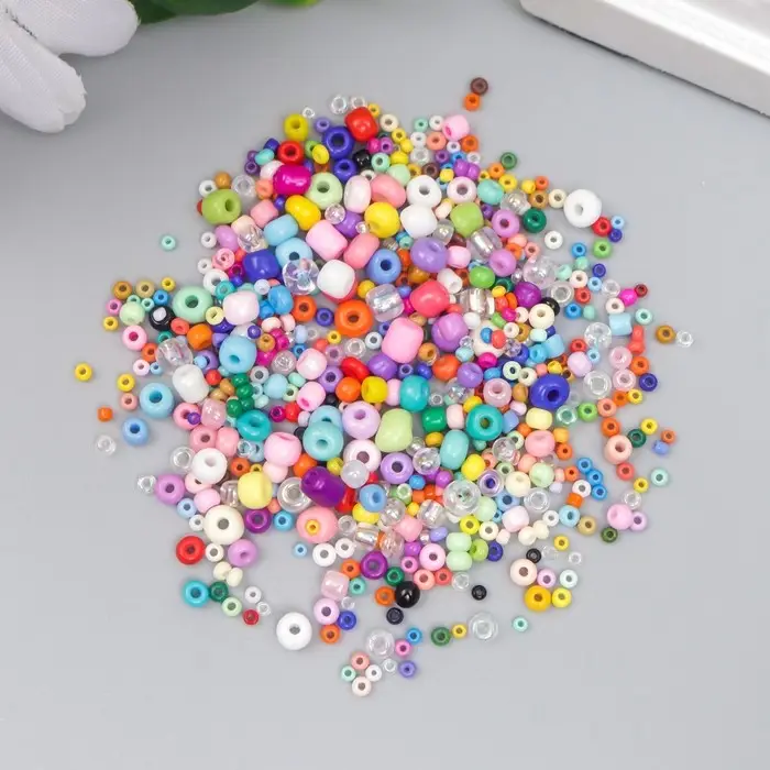 Бисер стекло 6/0 - 15/0  Бисер стекло 6/0 - 15/0 "Ассорти радуга" d=1,5-4 мм, н-р 10гр