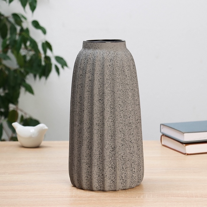 Ваза керамика настольная Ваза керамика настольная "Аластер" грани бочка, 26х13 см, серый