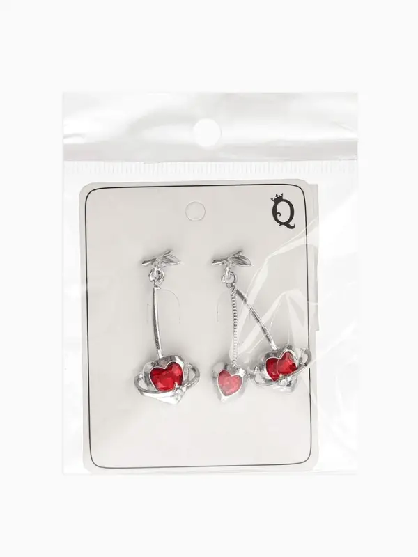 Серьги &laquo;Сердечная вишня&raquo;, красные в серебре