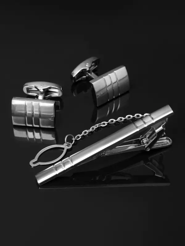 Набор мужской стальной &laquo;Запонки + Зажим для галстука&raquo;, брутальность, чёрный в серебре