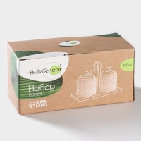Набор банок фарфоровых для сыпучих продуктов с ложками на бамбуковой подставке BellaTenero «Герда», 2 предмета: 300 мл, цвет белый