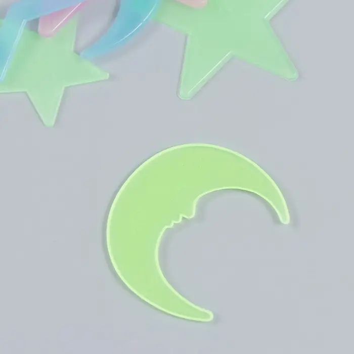 Наклейка фосфорная пластик "Звезды-смайлики и месяцы" набор 18-29 шт 19х13 см