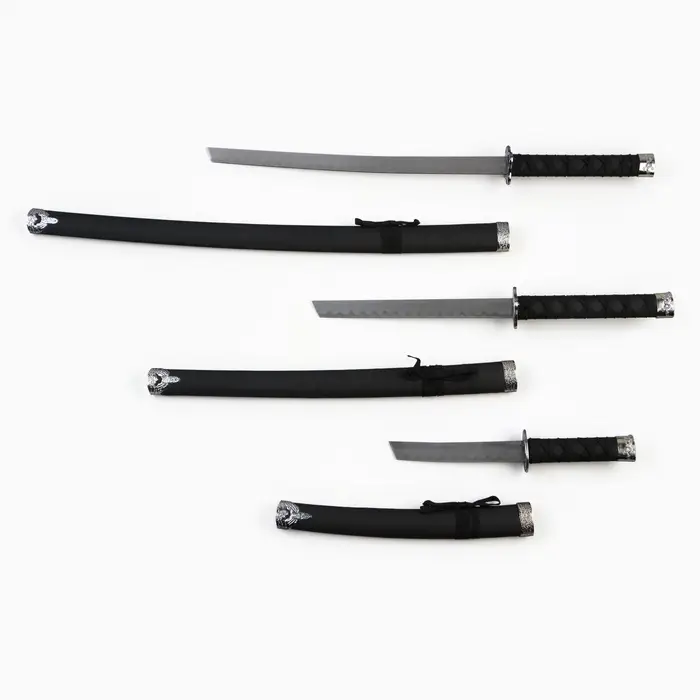 Макет оружия &laquo;Сувенирные катаны на подставке 3в1. Классик&raquo;, подарочный набор, ножны кожзам, чёрный, 47 см; 70 см; 89 см